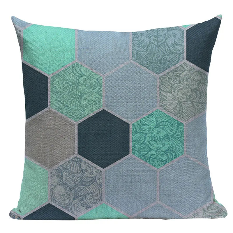 Axyaa Geometric Cushion Cover: Green Pink Diamond Design for Home, Bedroom, and Car