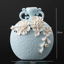 Axyaa Blue Ceramic Vase with Embossed Flowers for Home Decor