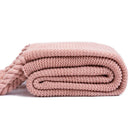 Axyaa Ivory Pink Knit Throw Blanket with Tassels
