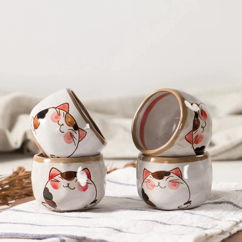Axya Japanese Fortune Cat Ceramic Sake Cup Set
