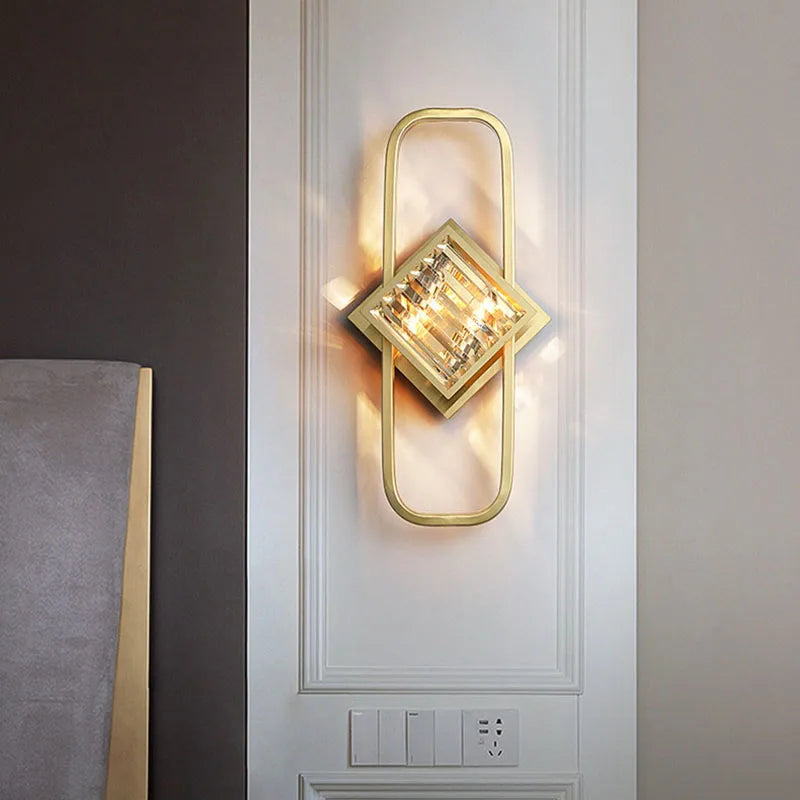 Axyaa Crystal Gold Wall Lamp: Luxury Minimalist LED Indoor Lighting