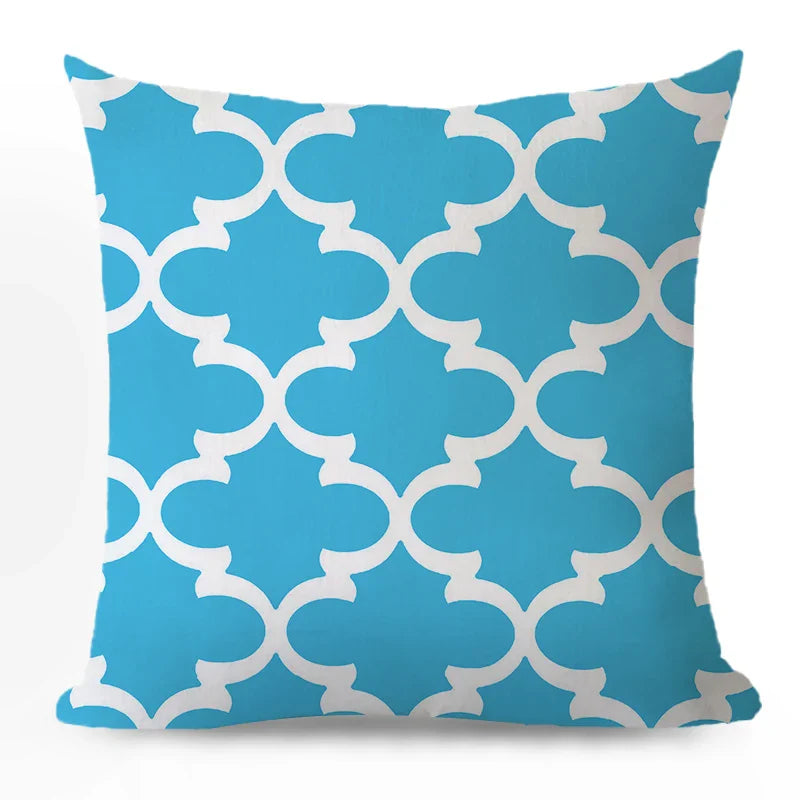 Axyaa Blue Geometric Cotton Linen Pillow Cover for Luxury Home Decor