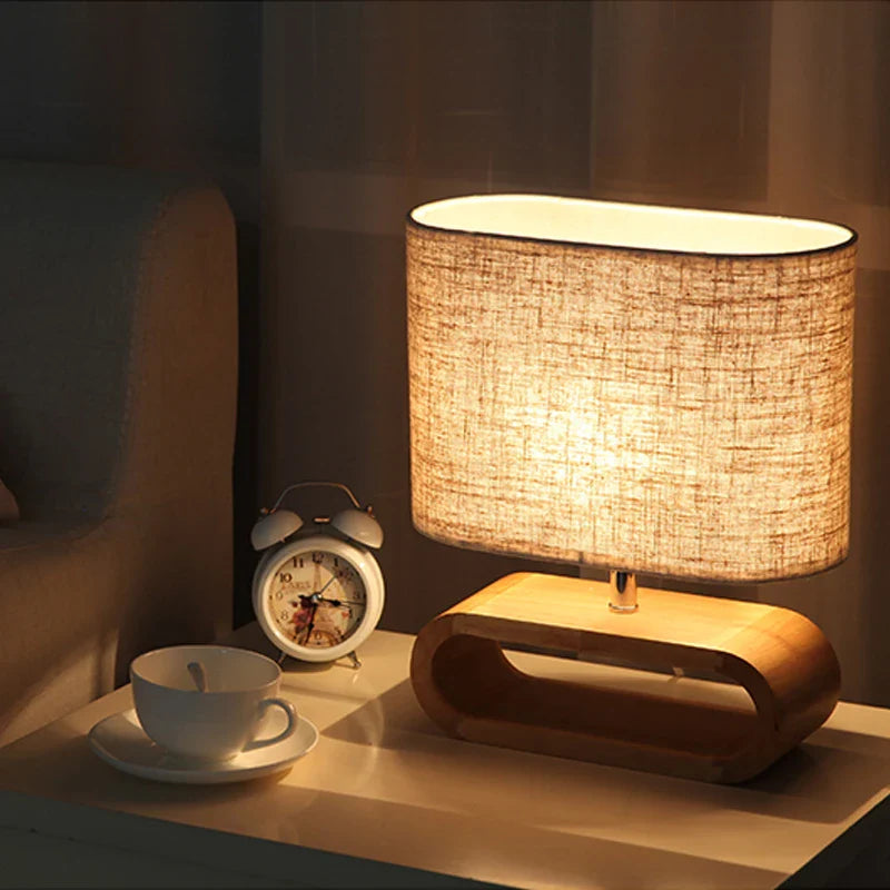 Axya Nordic Wood Table Lamp with Cloth Lampshade for Living Room and Bedroom