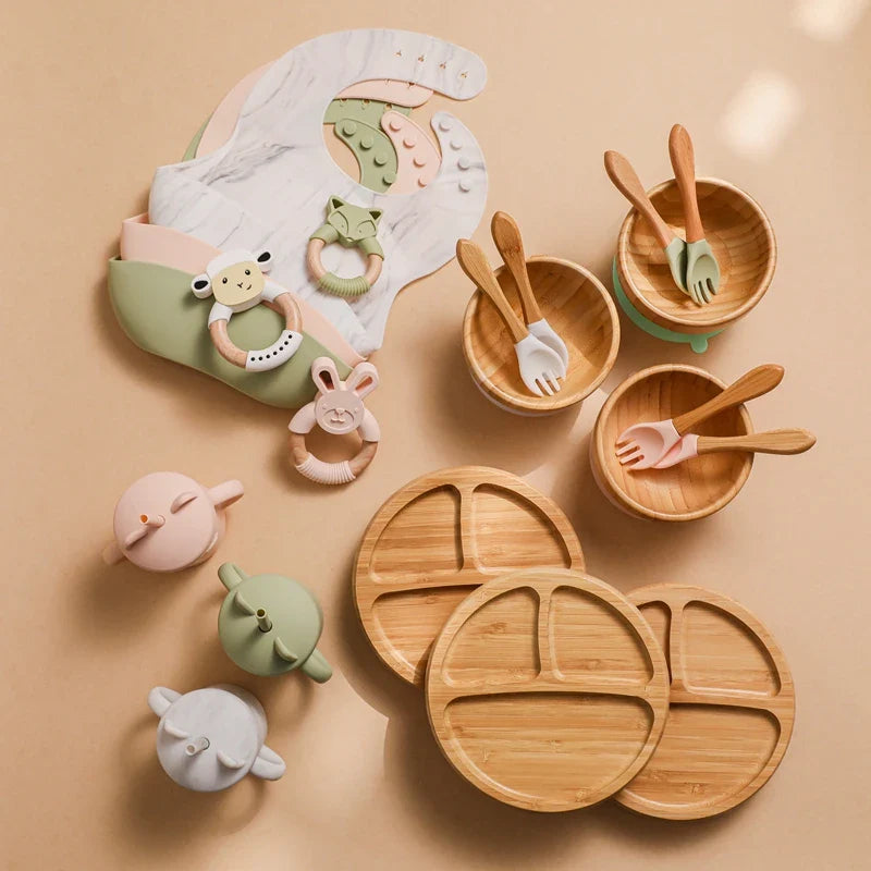 Axya Kids Silicone Bamboo Feeding Set - Complete Tableware Gift for Children