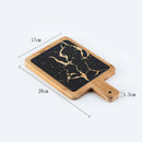 Axyaa Marbling Black Bronzing Wooden Tray, Rectangular Handle Steak Plate karadığında Western Plate.