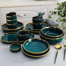 Axya™ Luxe Green Ceramic Dinnerware Set – Gilt Rim Plates & Bowls for Steak & More