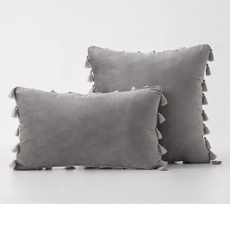 Velvet Tassel Throw Pillow Cover for Couch & Sofa - Axyaa Branded Luxe Accent Cushions