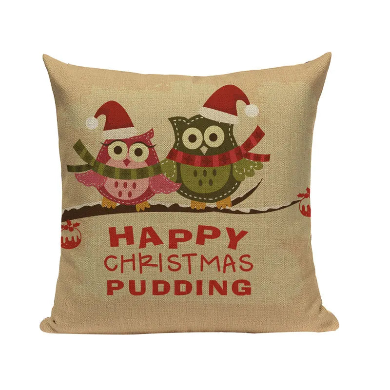 Christmas Santa Deer Pattern Cushion Cover for Festive Home Decor - Axyaa