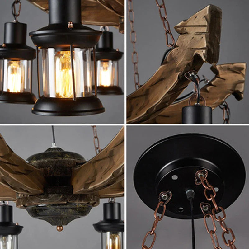 Axyaa Retro Industrial Solid Wood Chandelier for Cafe Restaurant Bar