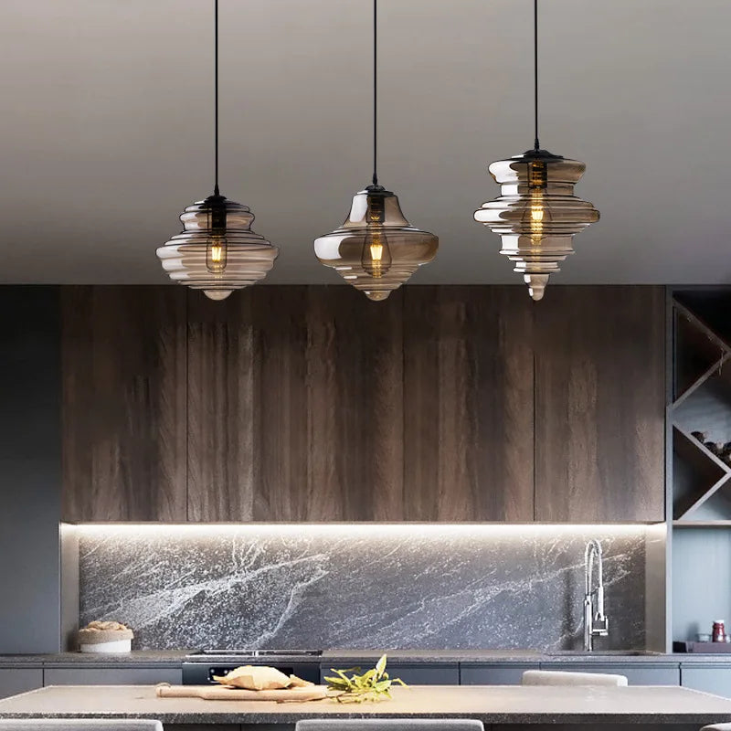 Axyaa Retro Glass Pendant Light for Dining Room, Restaurant, Bar - Staircase Hanging Lamp
