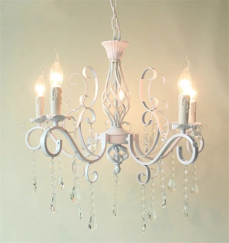 Axyaa White Crystal Chandelier Ceiling Lamp - Elegant Wrought Iron Fixture