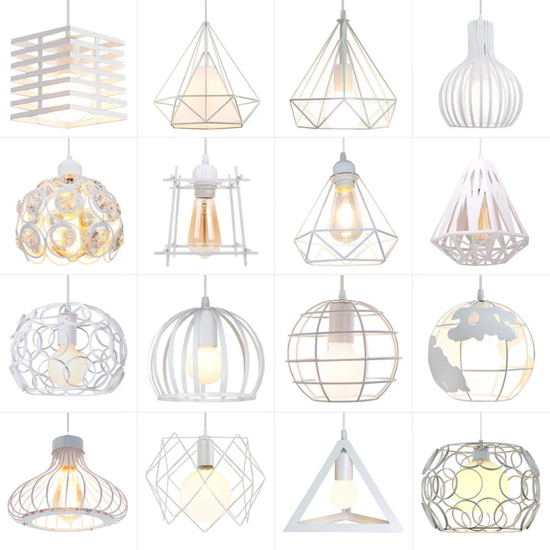 Axya White Cage Industrial Pendant Light - Modern Iron Lamp for Home Kitchen Decor