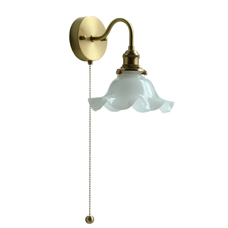 Axyaa White Glass LED Wall Sconce with Pull Chain Switch