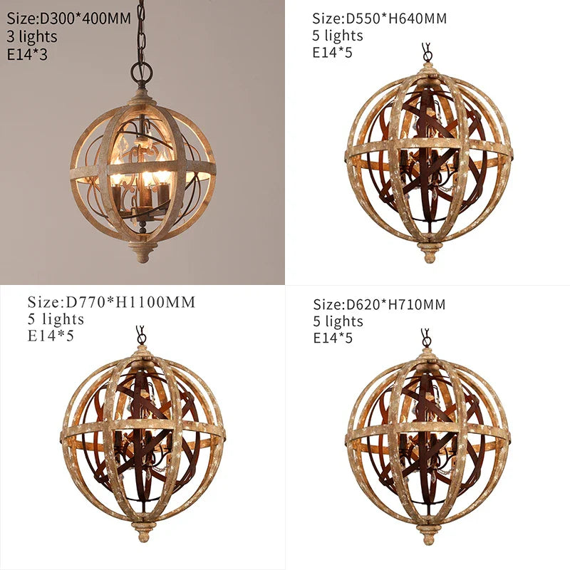 Axyaa Antique Globe Wood Chandelier for Bedroom Living Room Kitchen