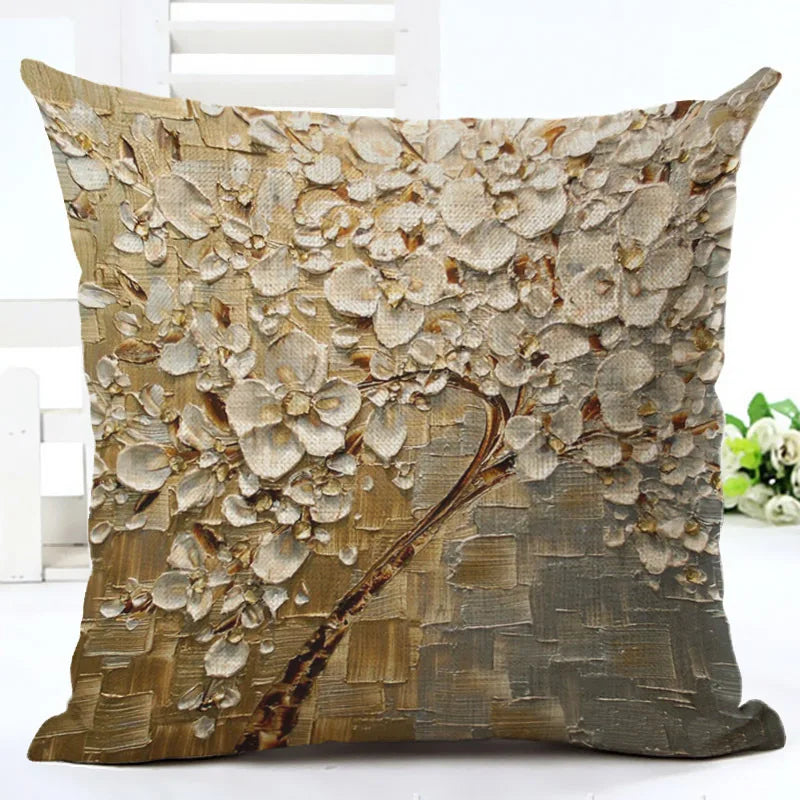 Axyaa Painting Tree Pillow Cover - Digital Printed Linen Pillowcase