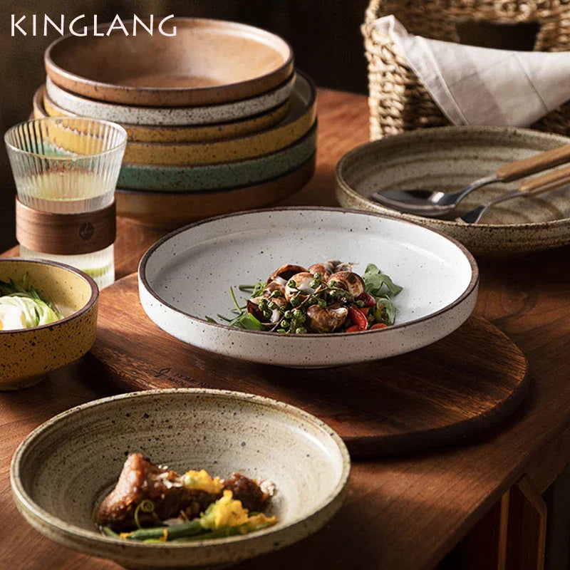 Axya Japanese Retro Plate Set for Dessert, Salad, and Soup Tableware