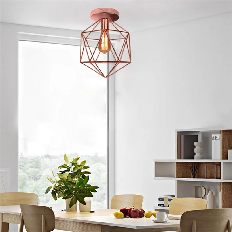 Axyaa Rose Gold Metal Cage Ceiling Lamp for Kitchen Island Bedroom