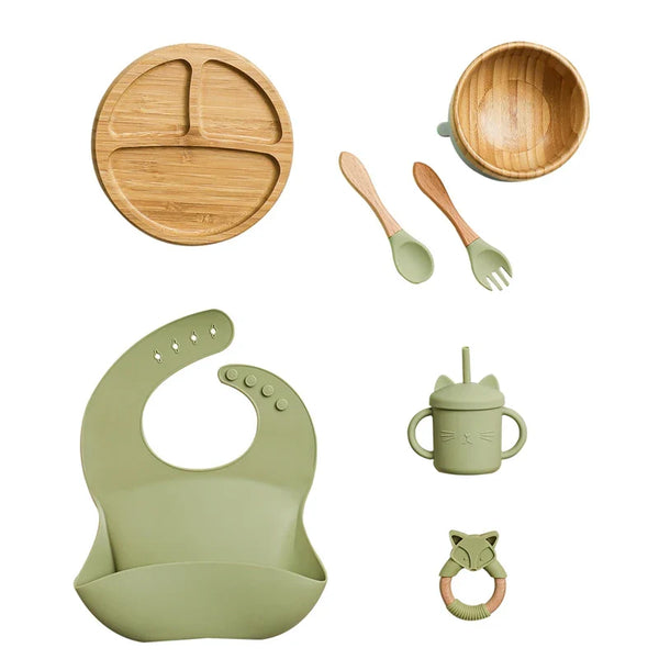 Axya Kids Silicone Bamboo Feeding Set - Complete Tableware Gift for Children