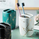 Axya Marble Gold Bathroom Set - Dispenser, Toothbrush Holder, Tumbler, Soap Dish