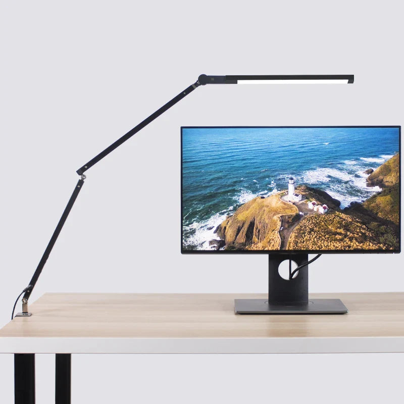 Axyaa Adjustable LED Clip Desk Lamp with Touch Dimmer and Flexible Arms