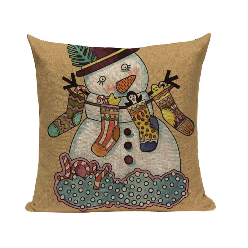 Christmas Santa Deer Pattern Cushion Cover for Festive Home Decor - Axyaa