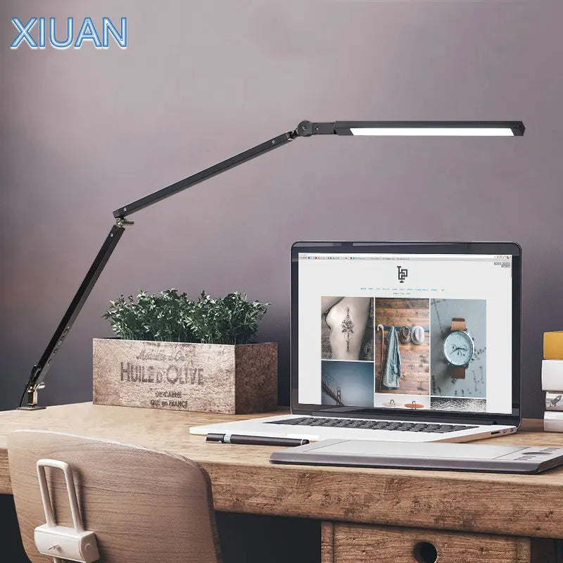 Axyaa Adjustable LED Clip Desk Lamp with Touch Dimmer and Flexible Arms