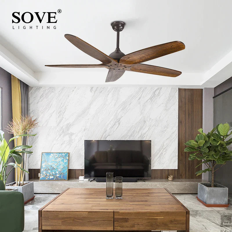 Axya 5-Blade Wood Vintage Ceiling Fan with Remote Control - 220v