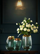 Axyaa Glass Vase: Golden Transparent Modern Home Decor Handicraft
