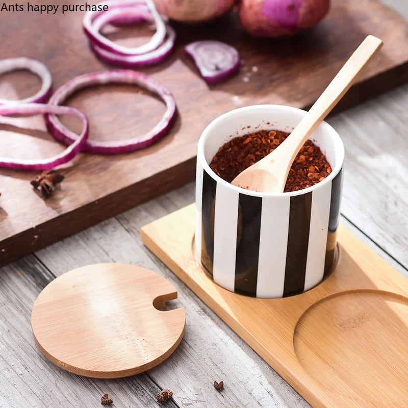 Axya Nordic Stripe Ceramic Spice Jar Set for Kitchen Supplies