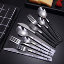 Axyaa Marble Pattern Cutlery Set: Knife, Fork, Spoon - Western Style, Stainless Steel
