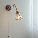 Axyaa Vintage Copper Wall Lamp with Wood Base and Pull Chain - Bedroom Bathroom Lighting