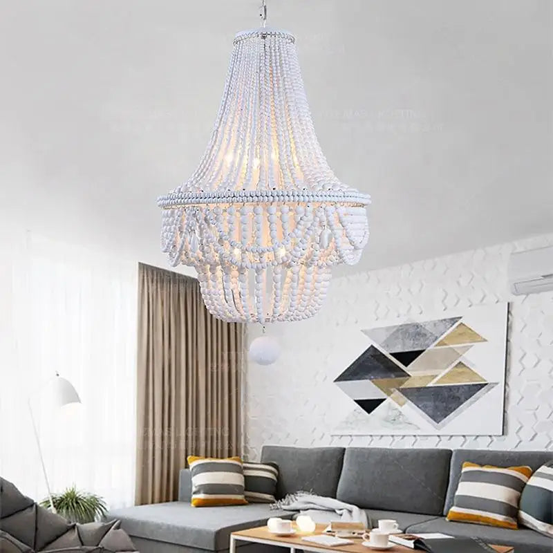 Blue Grey White Beads Chandelier Nordic Lighting for Kitchen Bedroom by Axyaa