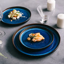 Axya Nordic Ceramic Plate Blue Stripe Flat Plate – Household Tableware for Pasta & Steak