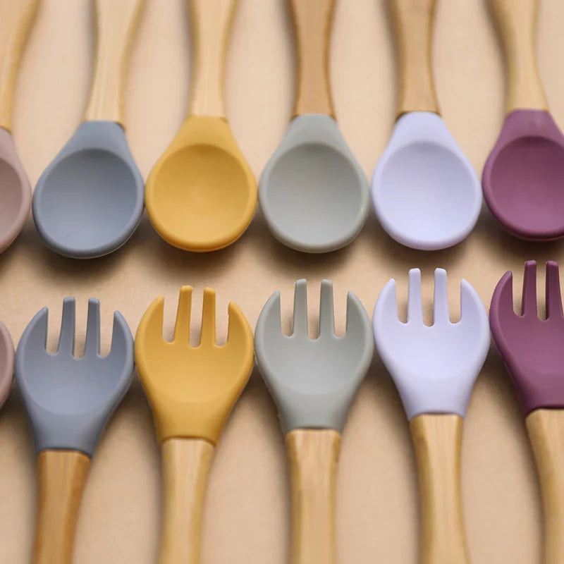 Axya Bamboo Fork Set: Silicone & Wooden Baby Feeding Utensils