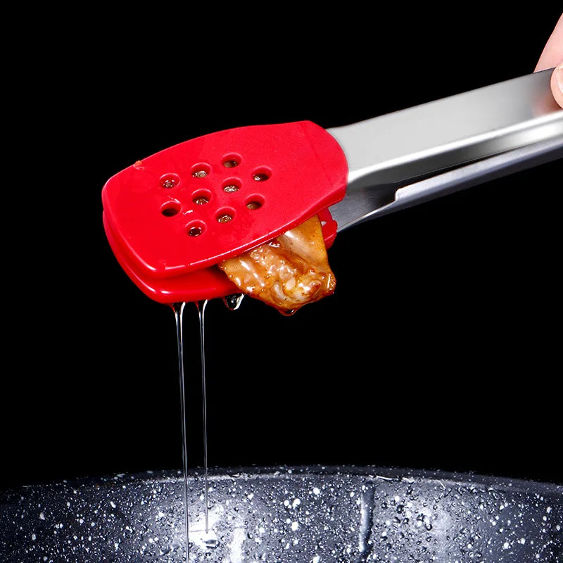 Axyaa Silicone Head Stainless Steel BBQ Grilling Tongs, Non-Stick Food Clamp
