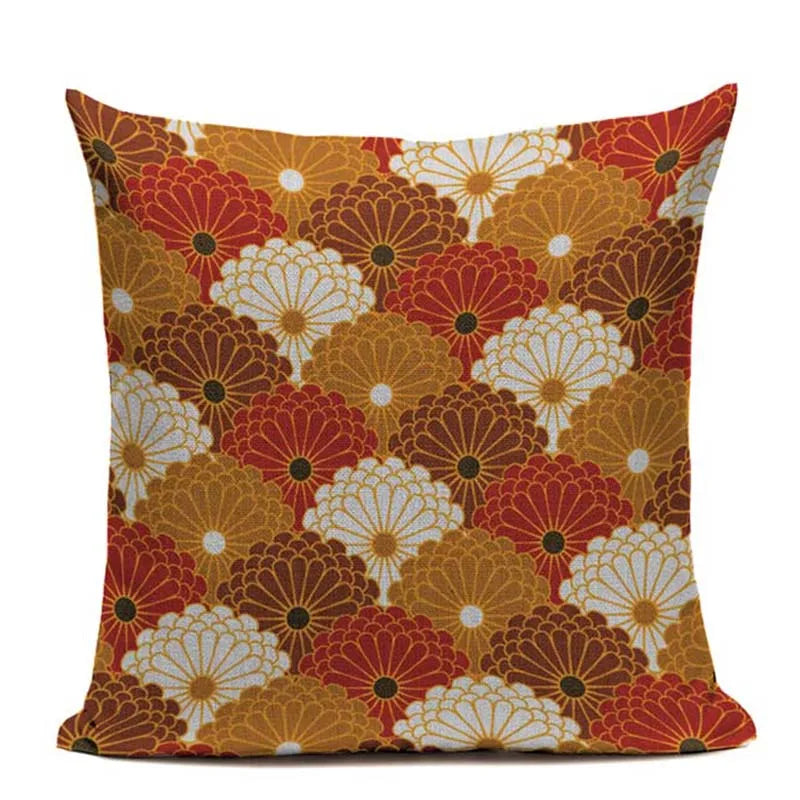 Axyaa Japanese Print Linen Cushion Covers - Fuji Kimono Girl Sea Theme