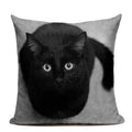 Axyaa Cute Cat Hand-Painted Linen Pillow Cover Black White Yellow