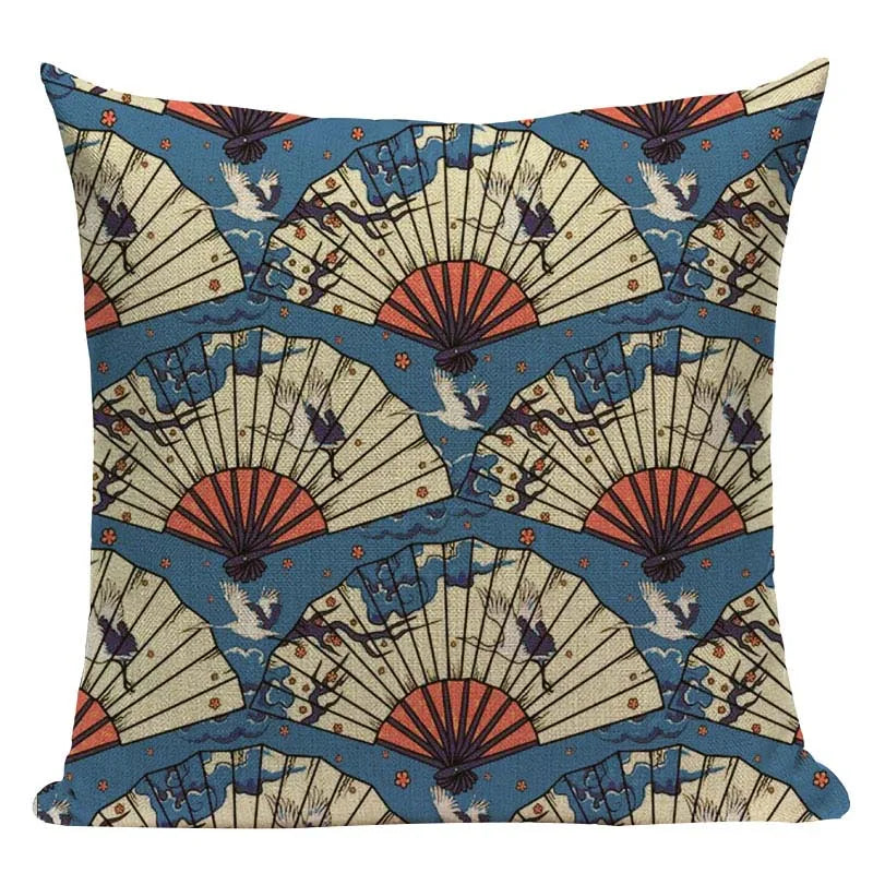 Axyaa Japanese Style Decorative Cushion Covers- Crane Fish Design for Home Decor