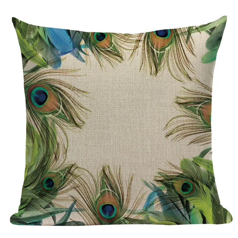 Axyaa Velvet Peacock Print Cushion Cover - Simple Linen Home Decor