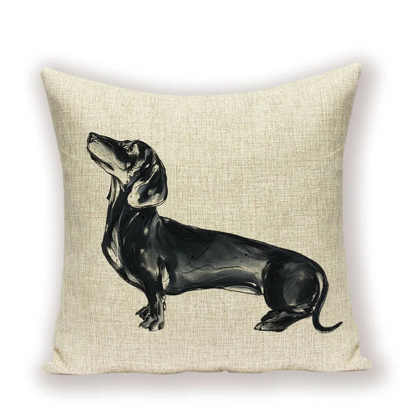 Dachshund Linen Pillow Cover for Sofa Decor Axyaa Home Decorative Cushion Case