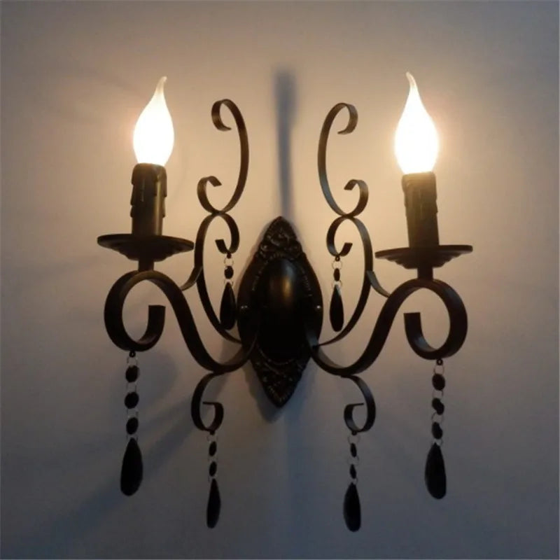Retro Loft Wall Lamp White Black Iron Crystal Deco Wall Sconce for Axyaa