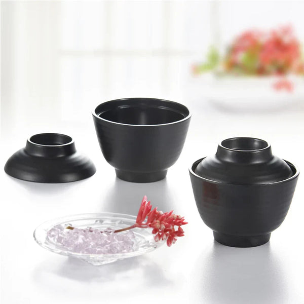 Axya Japanese Restaurant Tableware Miso Soup Bowl with Lid Melamine Plastic Soup Cup Bowl