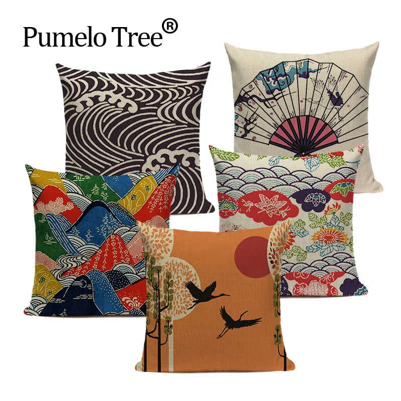 Axyaa Ukiyo Style Fuji Mountain Throw Pillow Cover