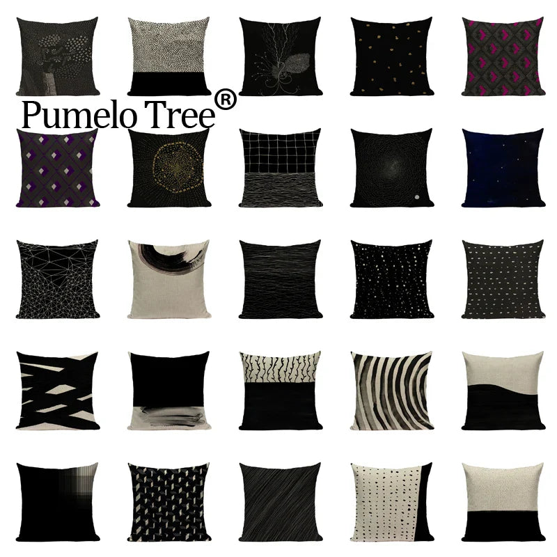 Axyaa Geometric Wave Dots Line Spring Cushion Cover - Black White - Custom Home Decor Pillow Cover