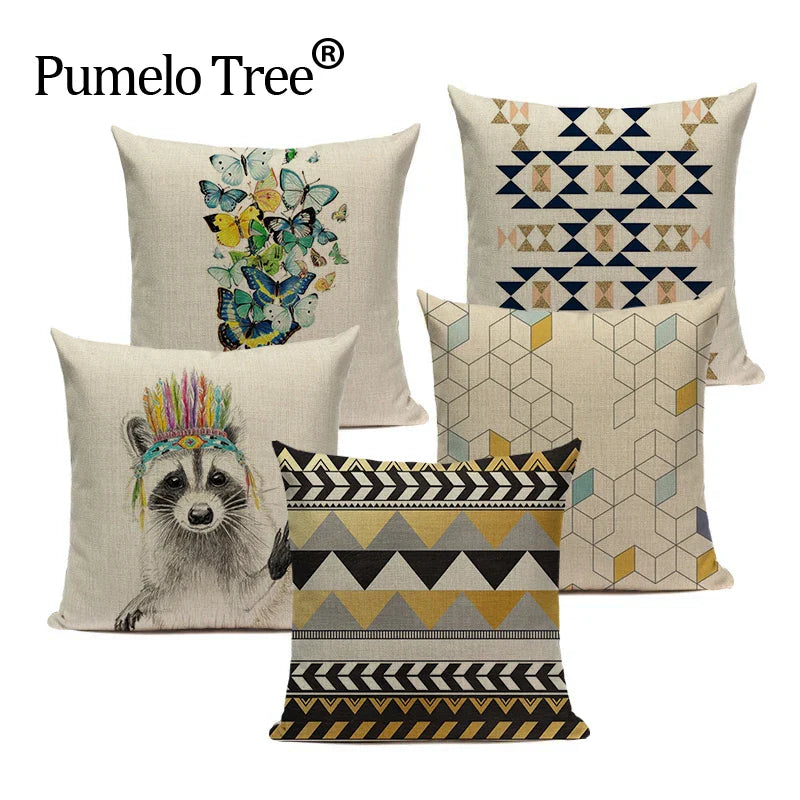 Axyaa Geometric Cushion Covers - Monkey Horse Print, Custom Home Décor, Throw Pillows