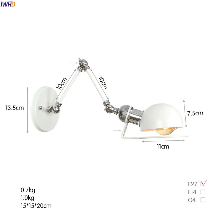 Axyaa White Swing Arm Wall Sconce - Adjustable Bedroom Stair Bathroom Lighting