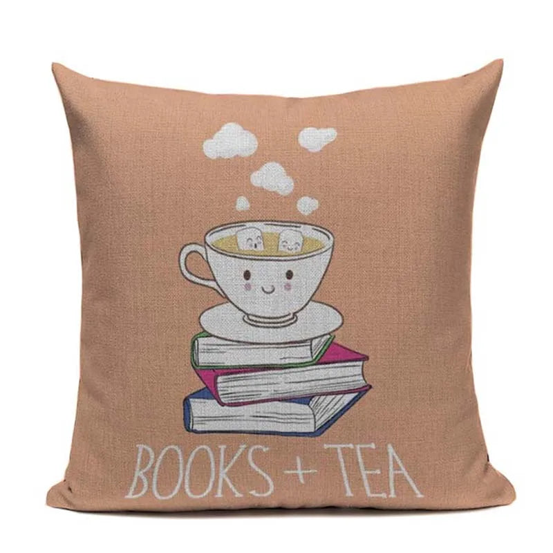 Axyaa Custom Linen Pillowcase for Home Sofa Decor - Cat Happy Reading Book Cover