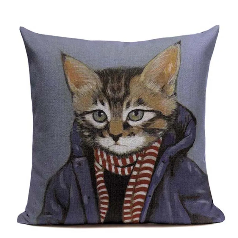 Axyaa Cartoon Cat Cushion Cover: High Quality Linen Sofa Home Decor Pillowcase