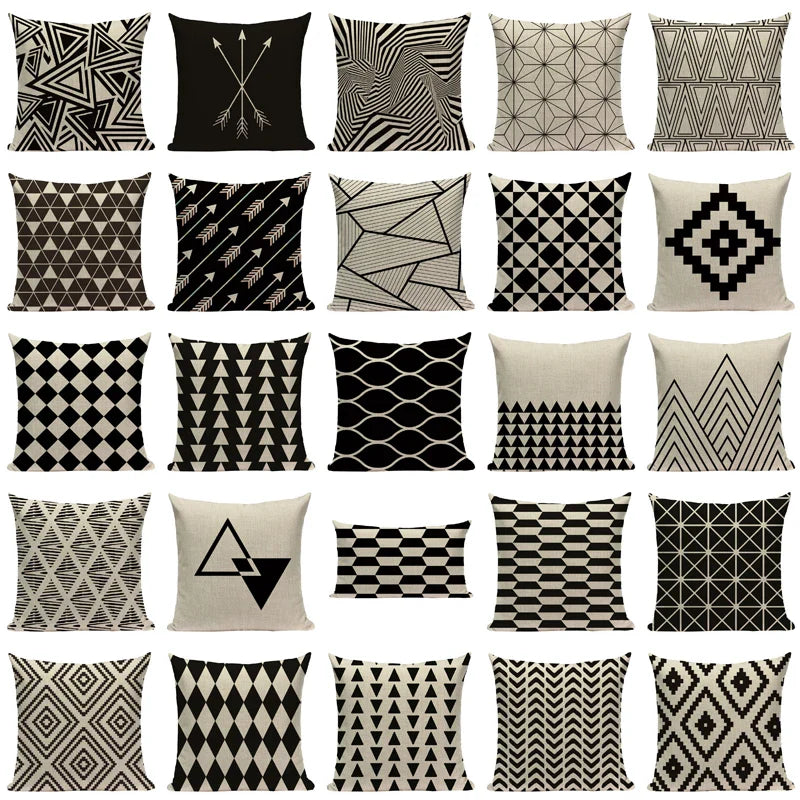 Axyaa Geometric Linen Cushion Cover 45x45cm - High Quality Decor Pillow