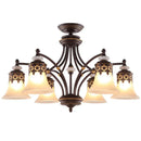Axyaa Rustic Glass Shade Chandelier - Vintage Metal Hanging Lamp for Living Room